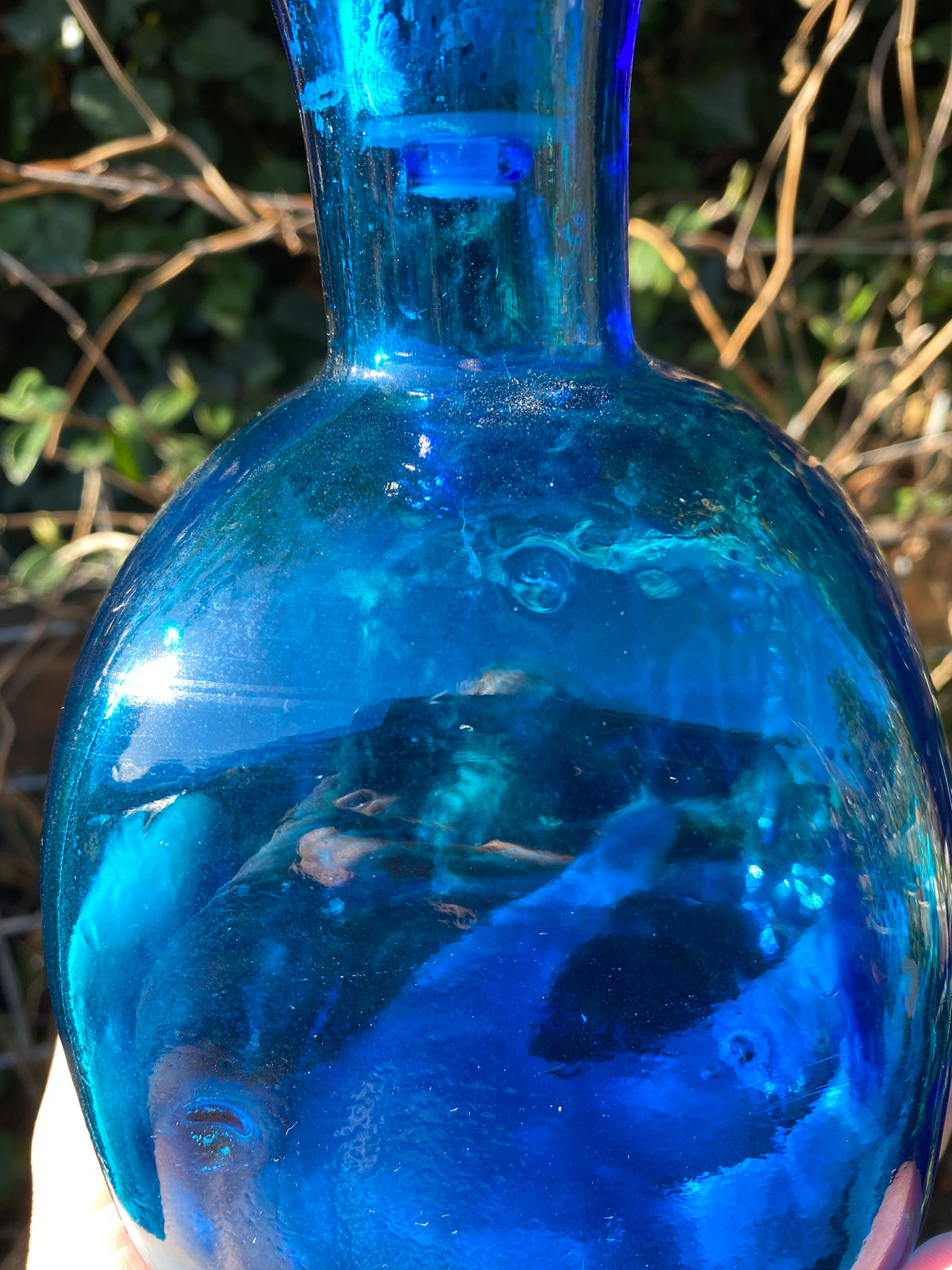 BLUE Vintage Mid-Century Empoli Italian Glass Decanter with Ball Stopper