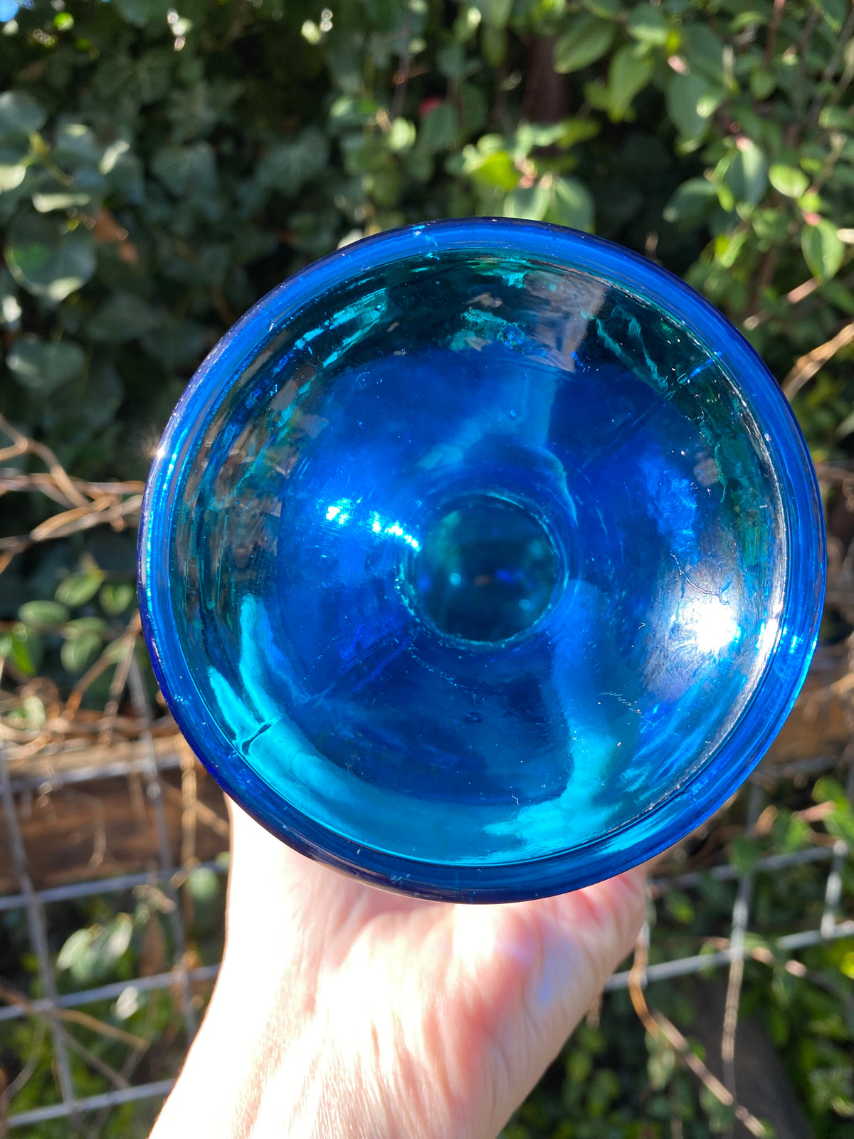 BLUE Vintage Mid-Century Empoli Italian Glass Decanter with Ball Stopper
