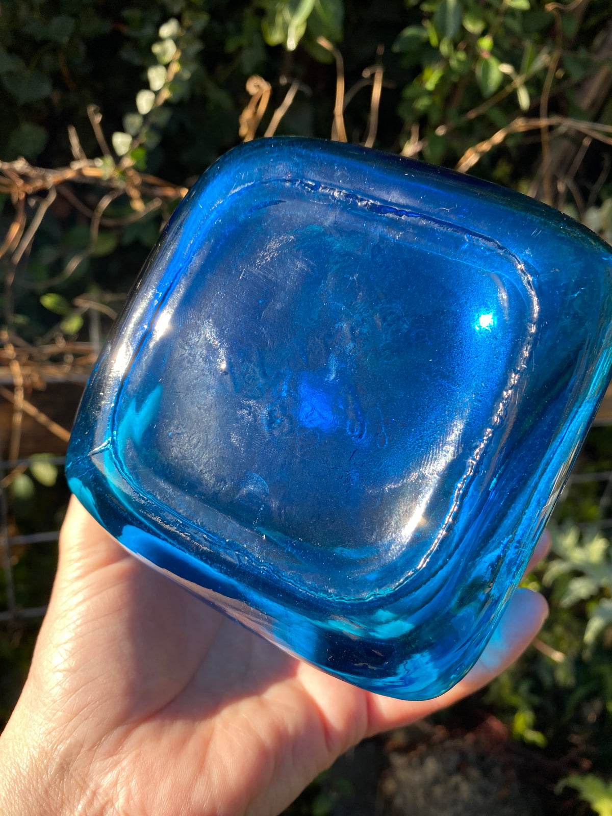 BLUE Vintage Mid-Century Empoli Italian Glass Decanter with Ball Stopper