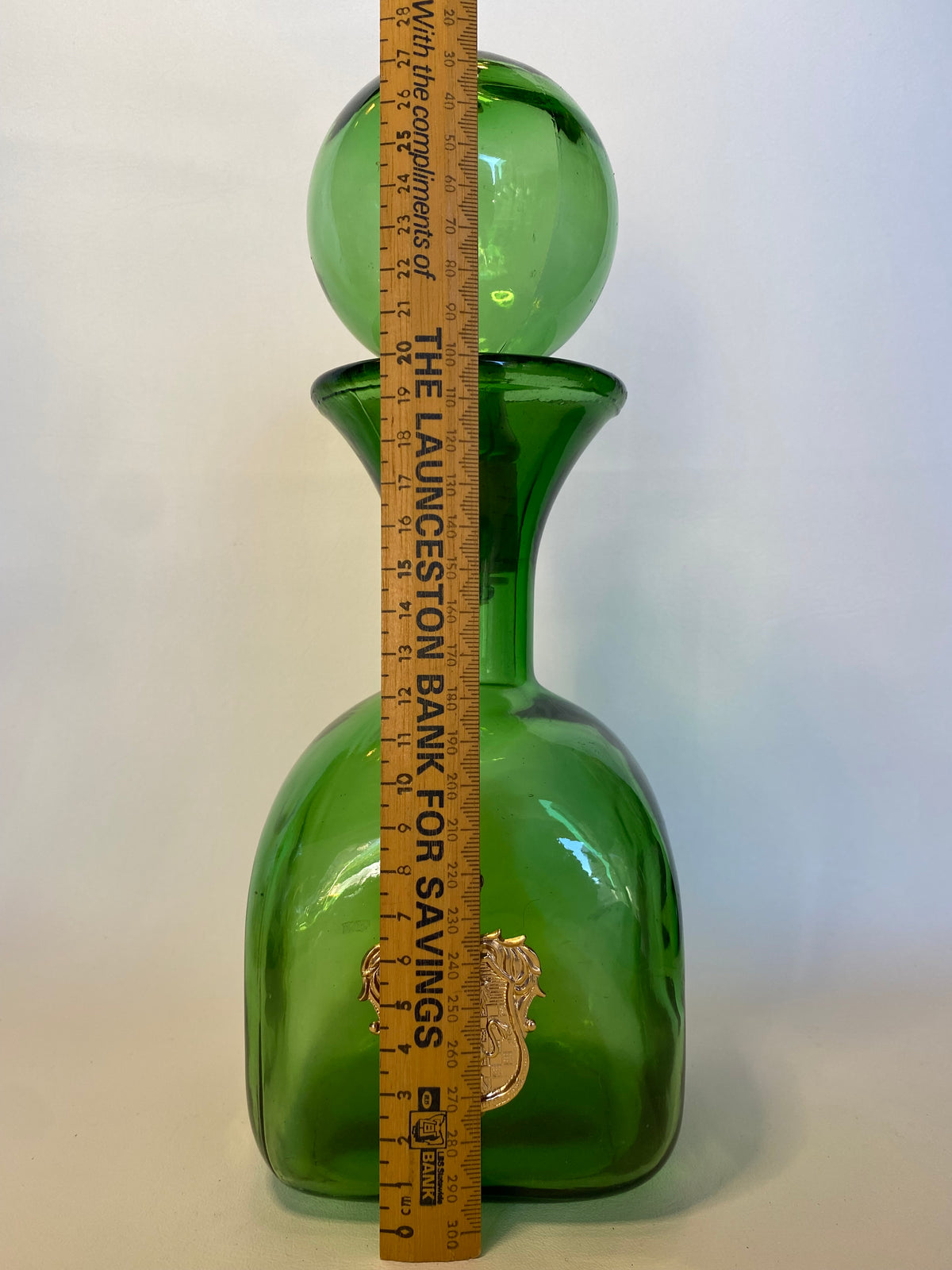 GREEN Vintage Mid-Century Italian Empoli Glass Decanter with Ball Stopper