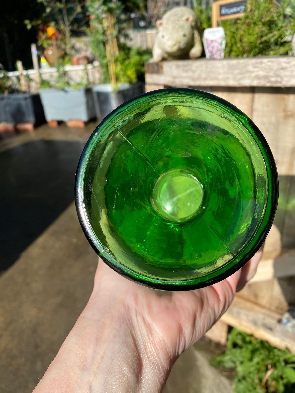 GREEN Vintage Mid-Century Italian Empoli Glass Decanter with Ball Stopper