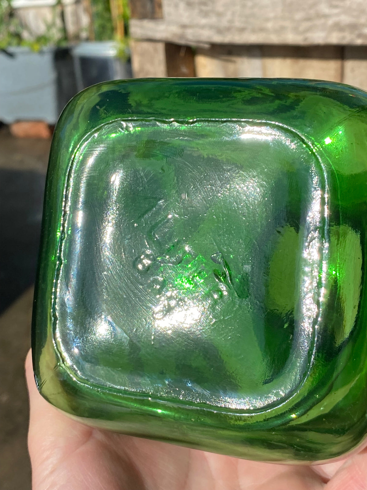 GREEN Vintage Mid-Century Italian Empoli Glass Decanter with Ball Stopper