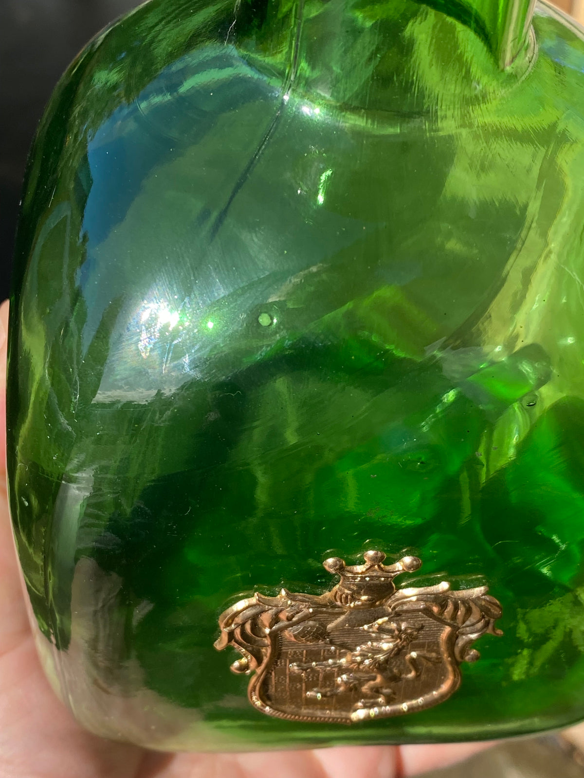 GREEN Vintage Mid-Century Italian Empoli Glass Decanter with Ball Stopper