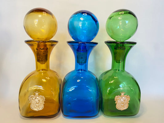 BLUE Vintage Mid-Century Empoli Italian Glass Decanter with Ball Stopper