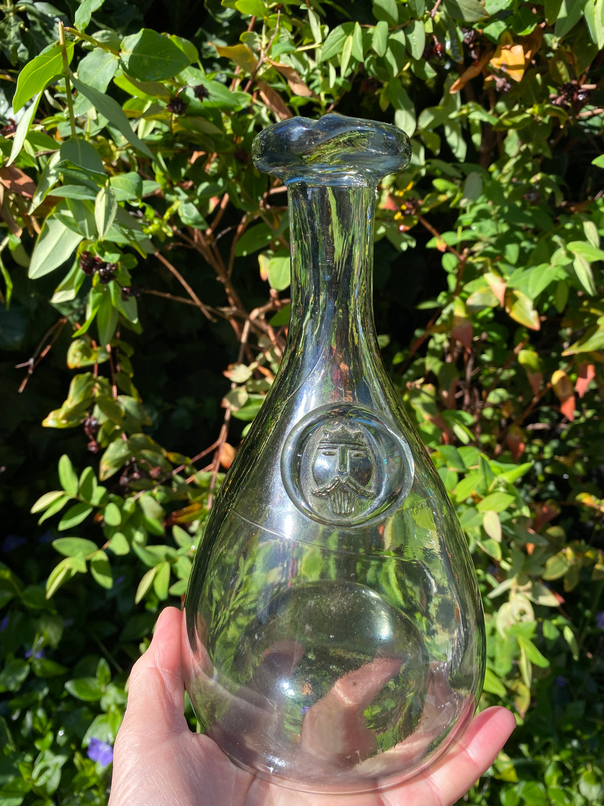 Vintage Holmegaard "Viking" glass decanter designed by Ole Winther - light smoke-grey hue