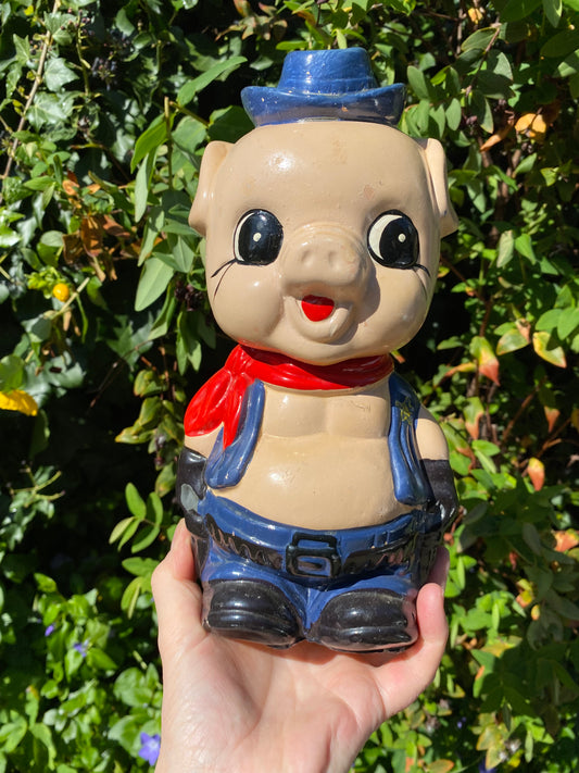 Vintage ceramic Cowboy Pig utensils holder