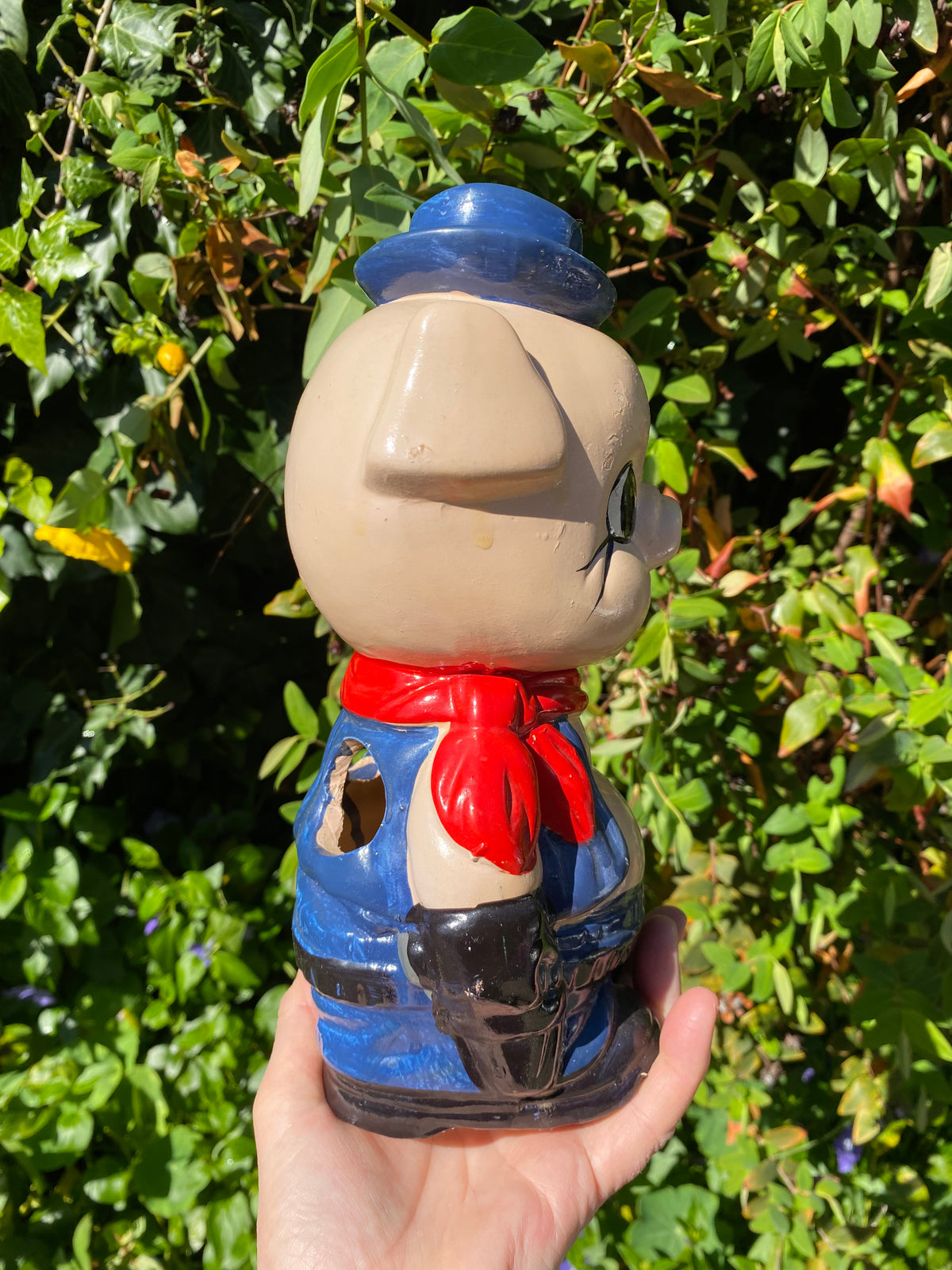 Vintage ceramic Cowboy Pig utensils holder