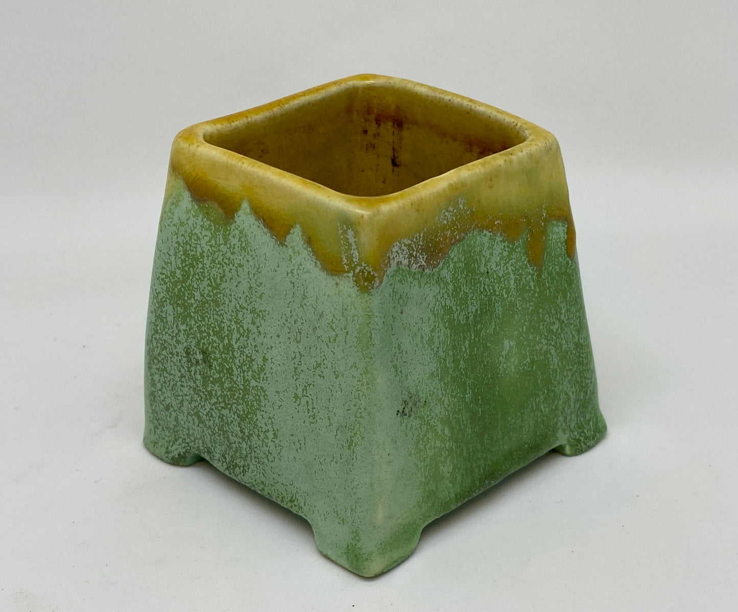 Vintage pottery Art Deco small square vase