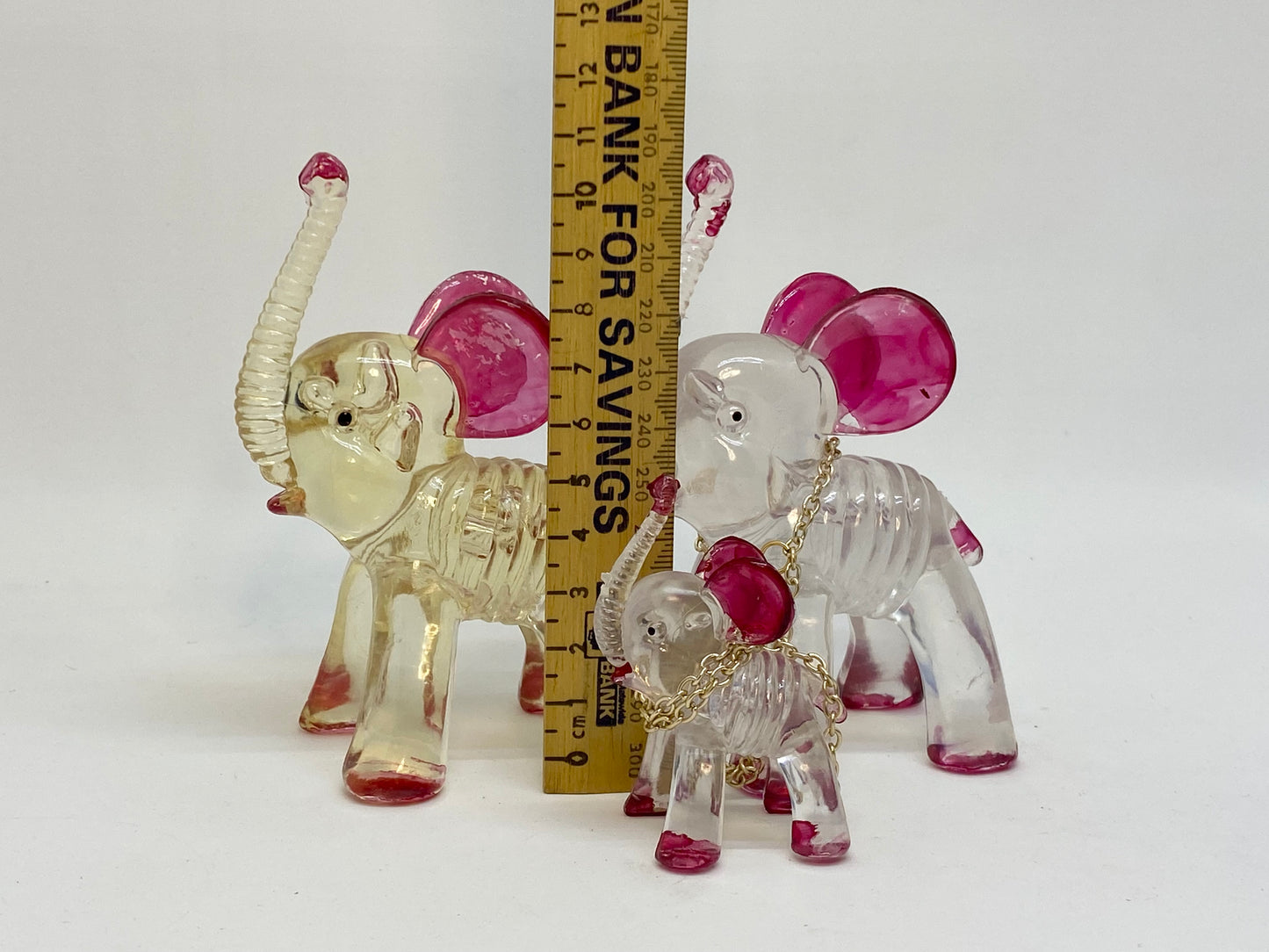 Vintage Lucite Elephants (3) made in Hong Kong