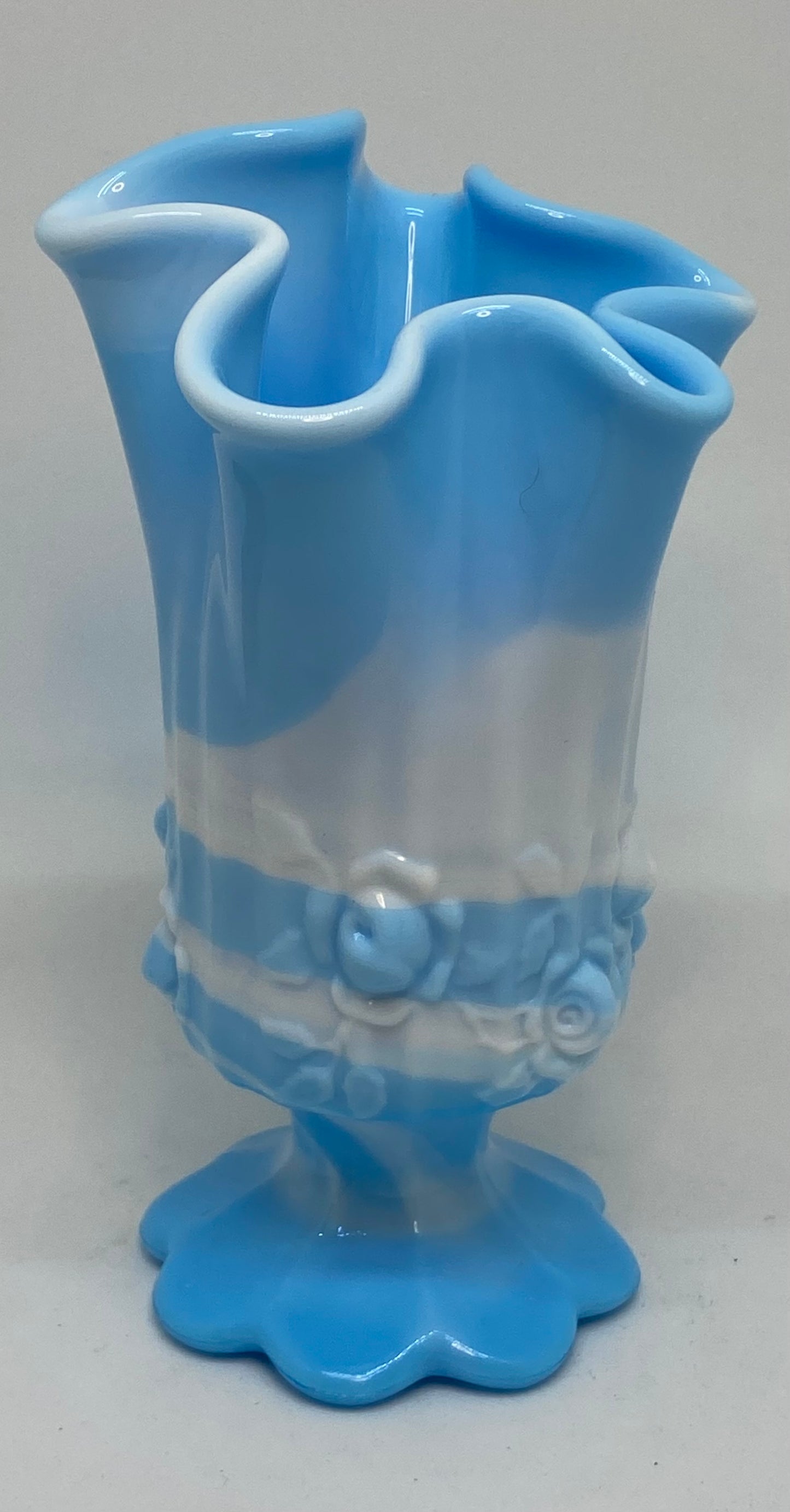 Fenton “slag” glass Vase Cabbage Rose design