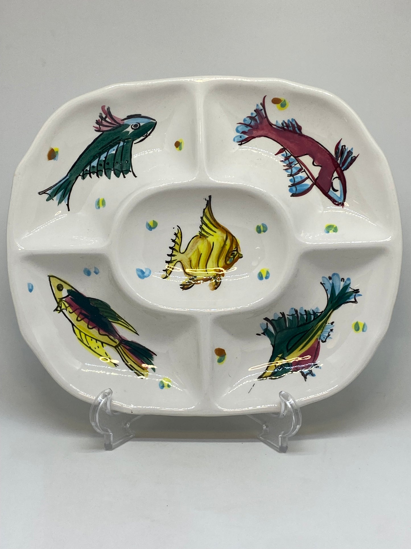 Vintage Japanese Ironstone Ware - Hand Painted Fish Entertaining Dish