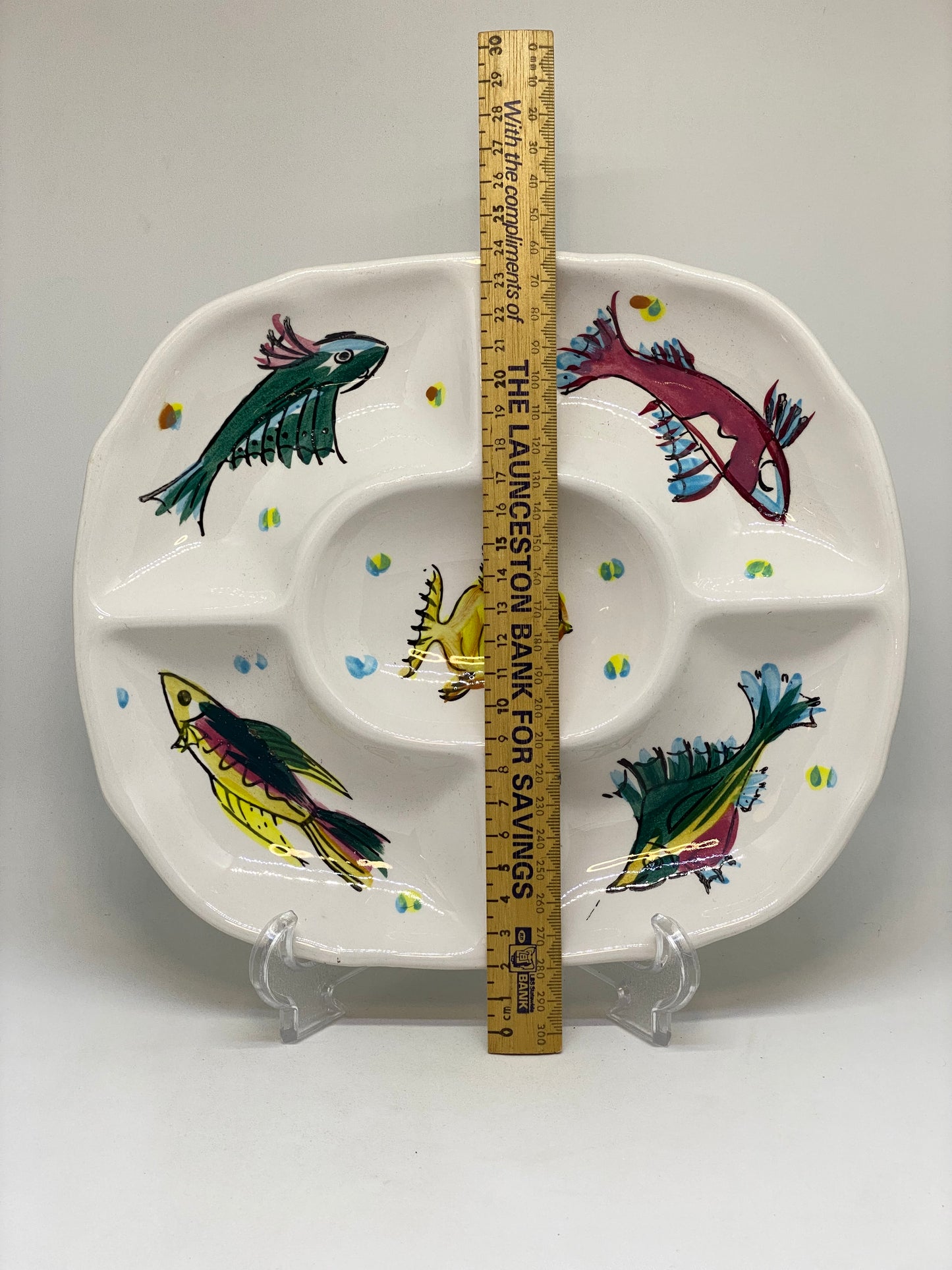 Vintage Japanese Ironstone Ware - Hand Painted Fish Entertaining Dish