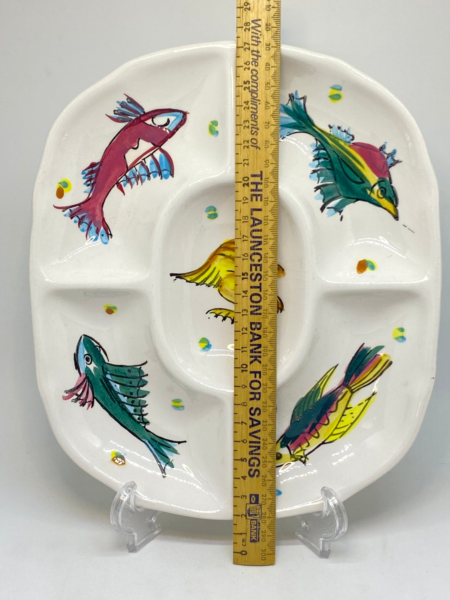 Vintage Japanese Ironstone Ware - Hand Painted Fish Entertaining Dish