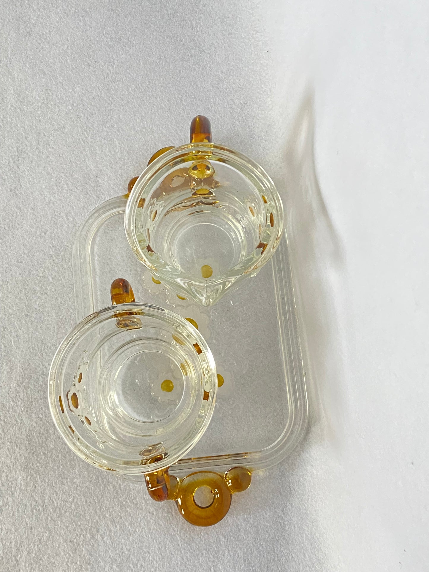 1970s Walther Crystal Glas Campana Sugar/Creamer on Glass Tray Set