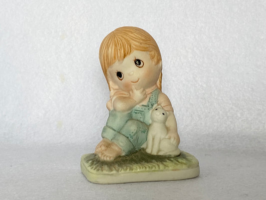 Vintage 1970s Thinking Girl Figure with original Taiwan sticker