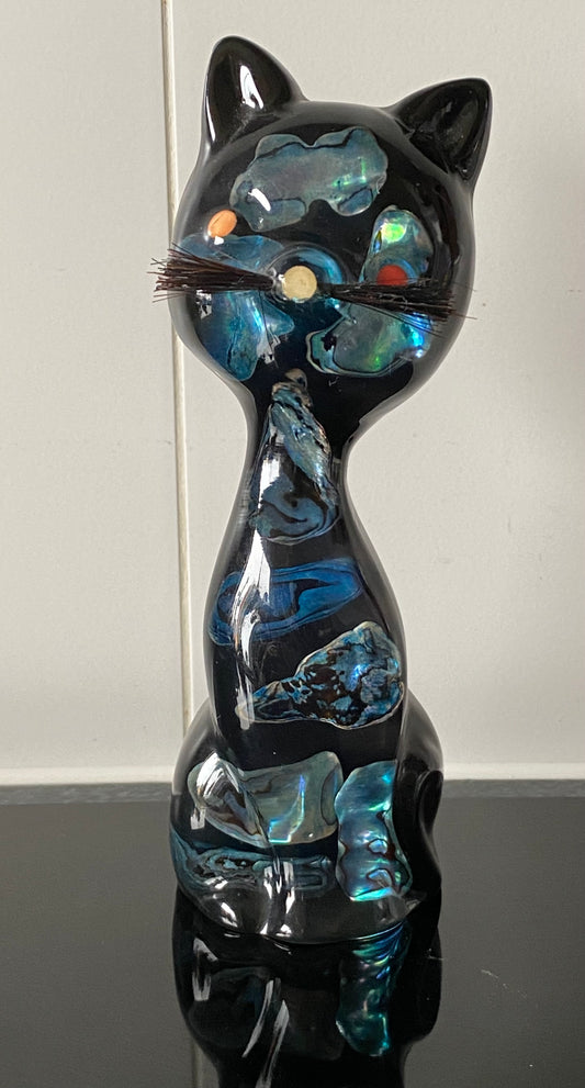 1970s Lucite Resin and Paua Cat - Fiji Souvenir