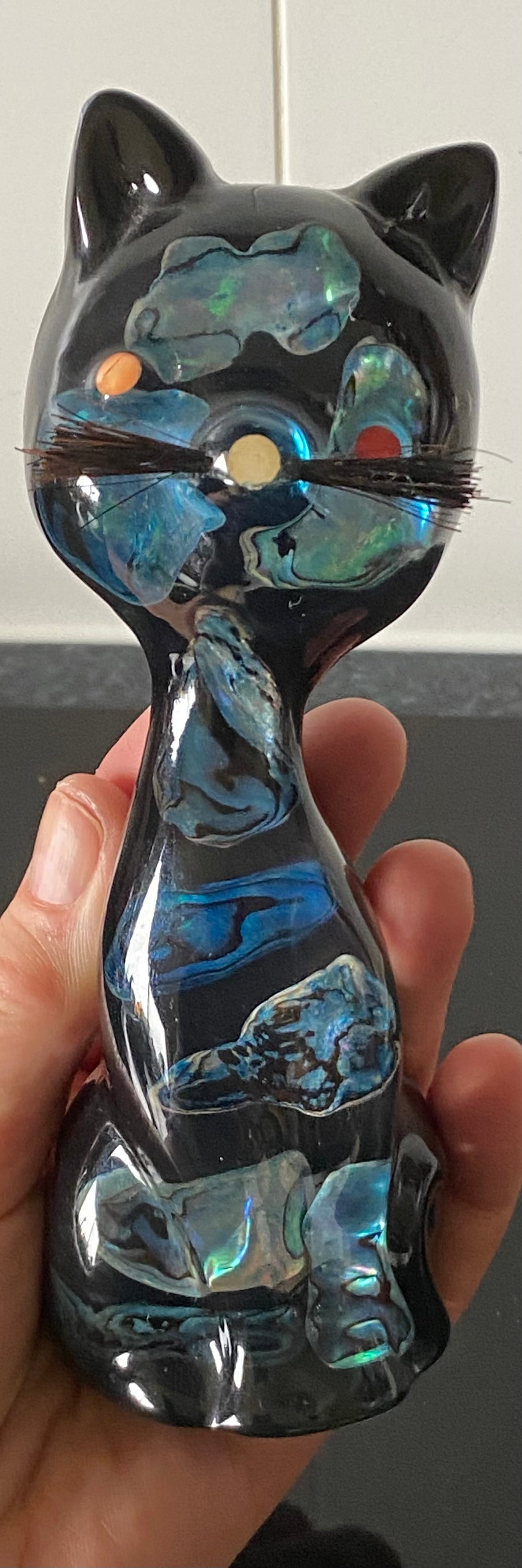 1970s Lucite Resin and Paua Cat - Fiji Souvenir