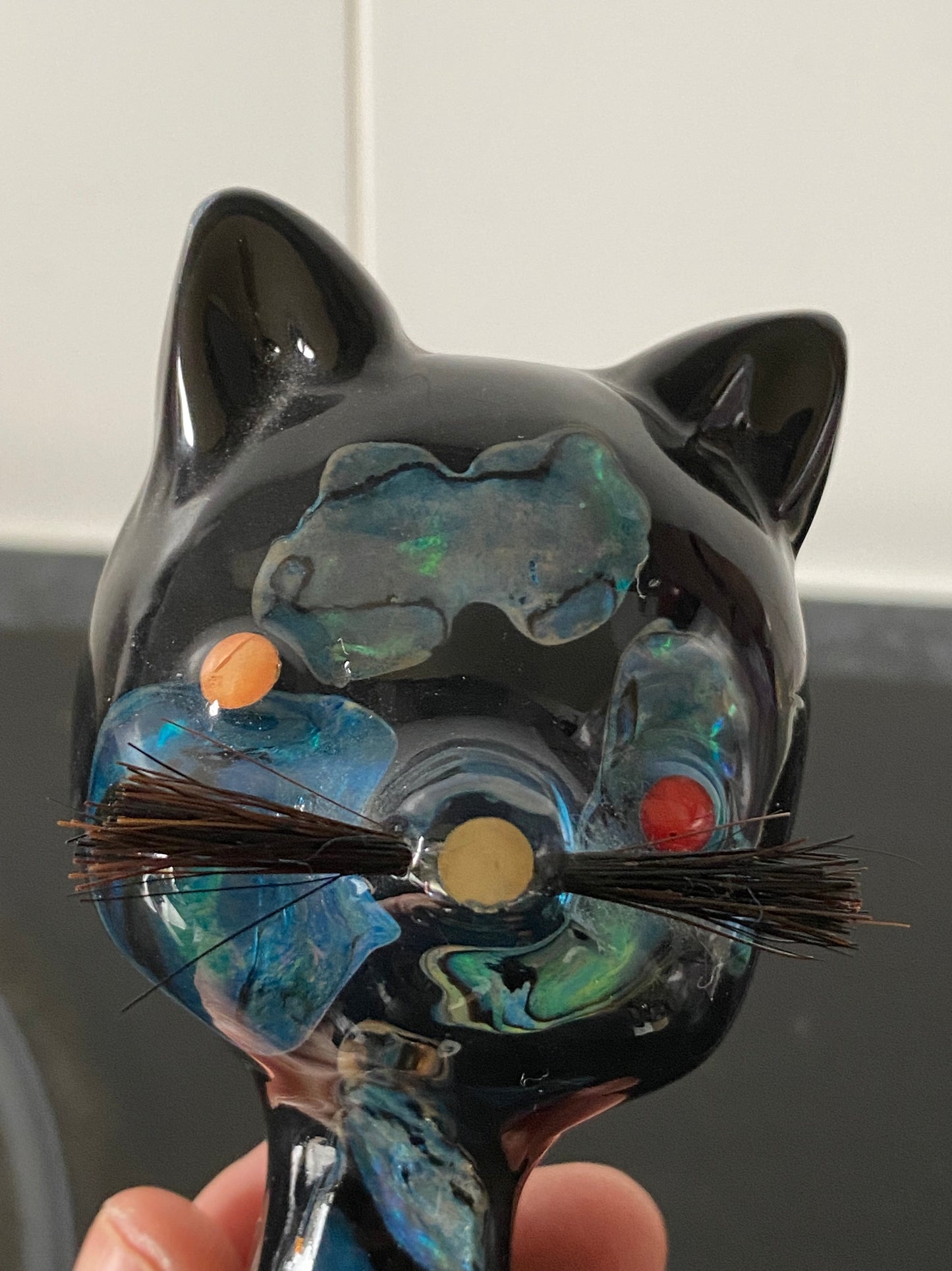 1970s Lucite Resin and Paua Cat - Fiji Souvenir