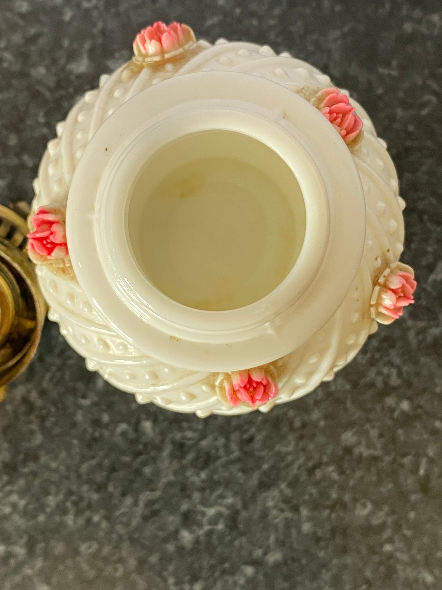 Vintage glowing floral oil Lamp White Milk Glass - 20cm tall