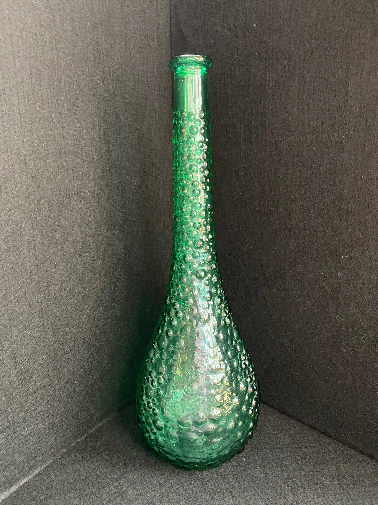 Vintage Glass Empoli Genie Bottle Green Hobnail - NO stopper
