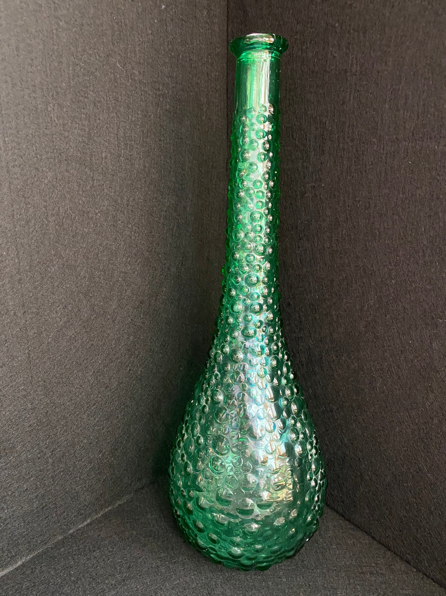 Vintage Glass Empoli Genie Bottle Green Hobnail - NO stopper