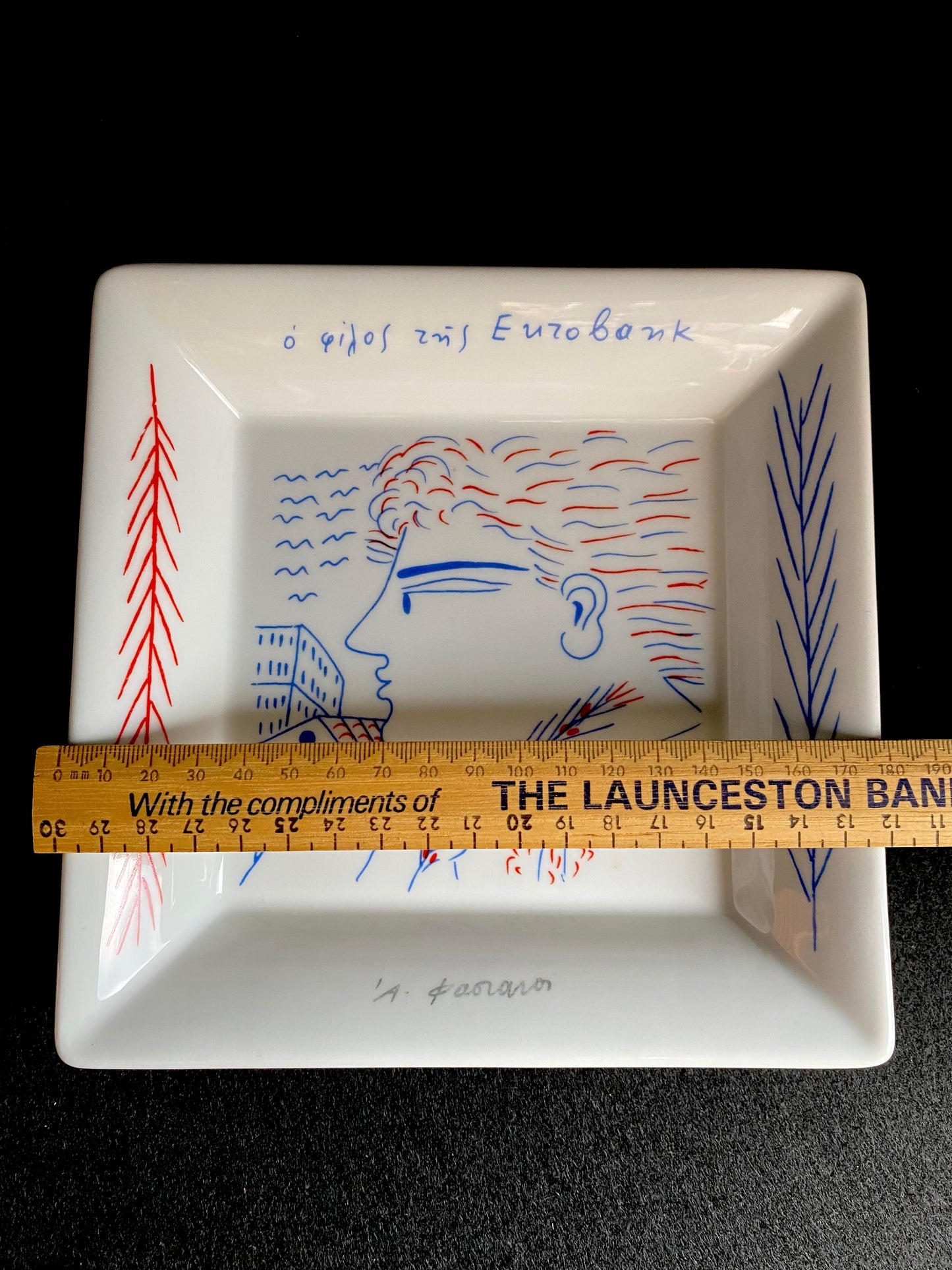 Alekos Fassianos - Limoge France - The Friend of Euro Bank - Limited Edition - ceramic square bowl