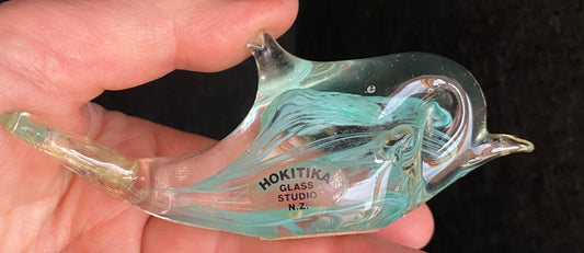 Vintage Studio Art Glass - Hokitika Glass Dolphin with original sticker (and slightly munted tail...)