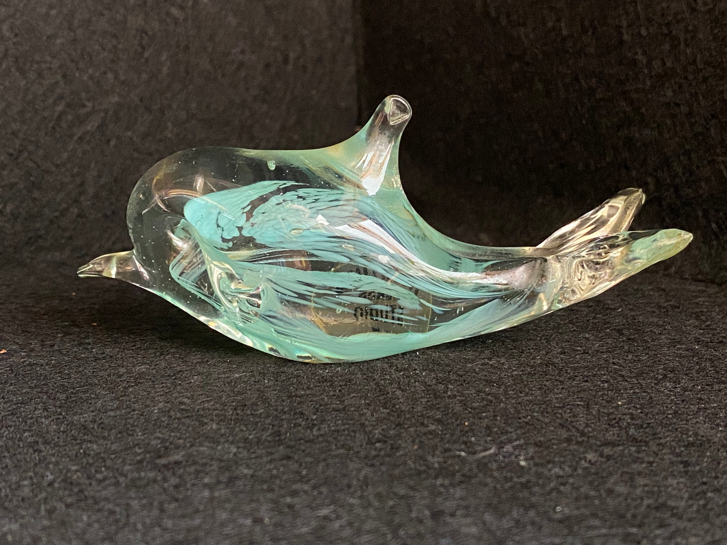 Vintage Studio Art Glass - Hokitika Glass Dolphin with original sticker (and slightly munted tail...)