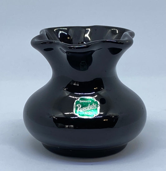RARE Rosedale Ware pottery vase with original sticker - black glossy glaze