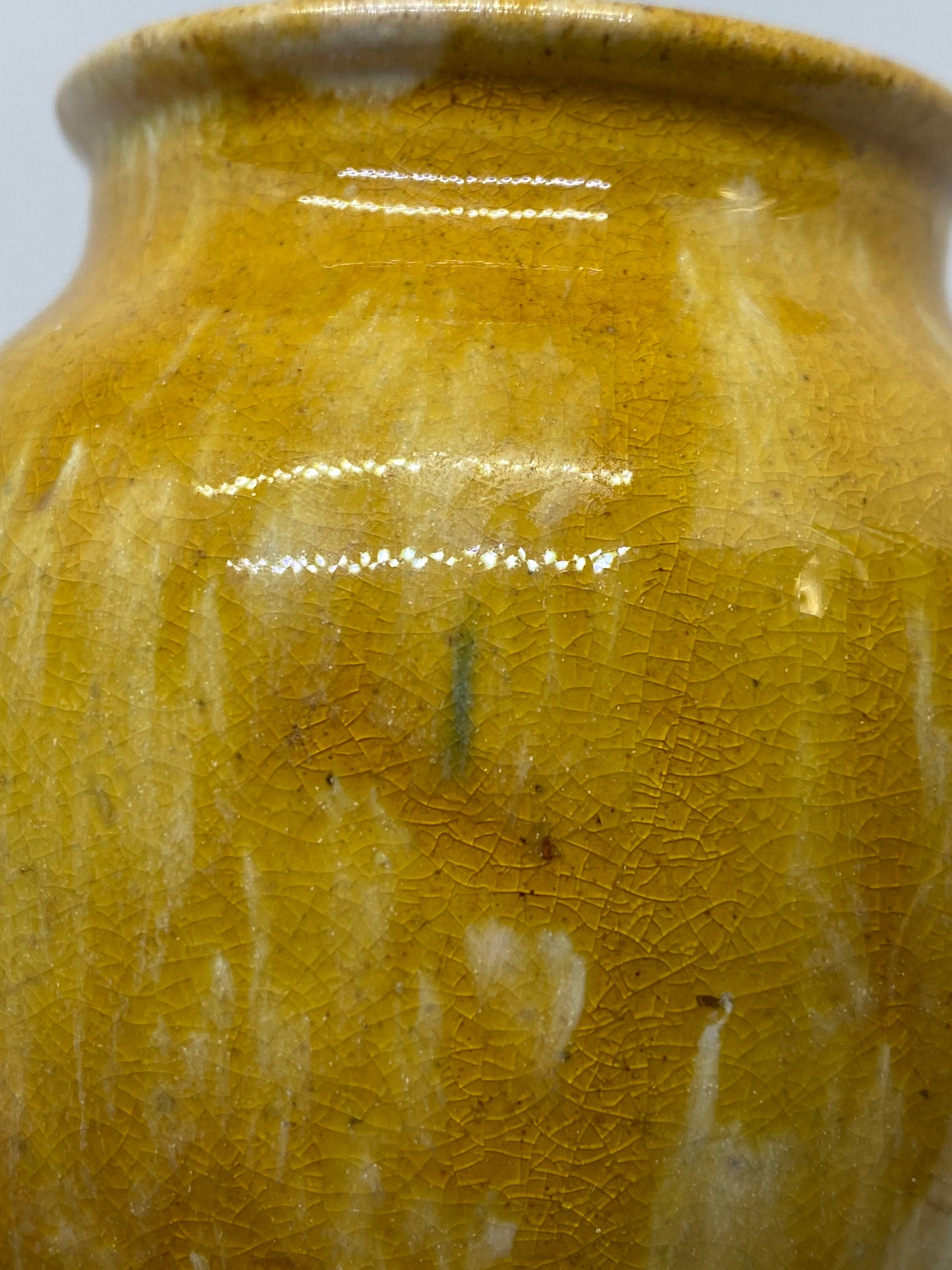 Unusually signed John Campbell 1932 Honey Yellow glazed vase - small