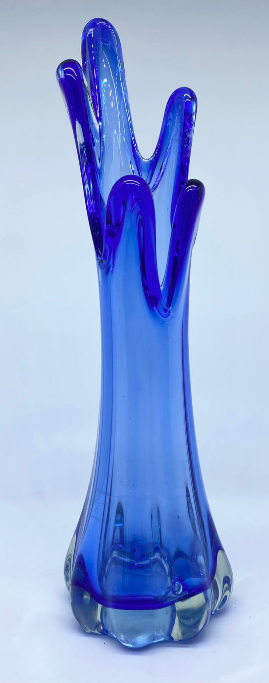 Blue Finger Glass Vase Taiwan 1970s