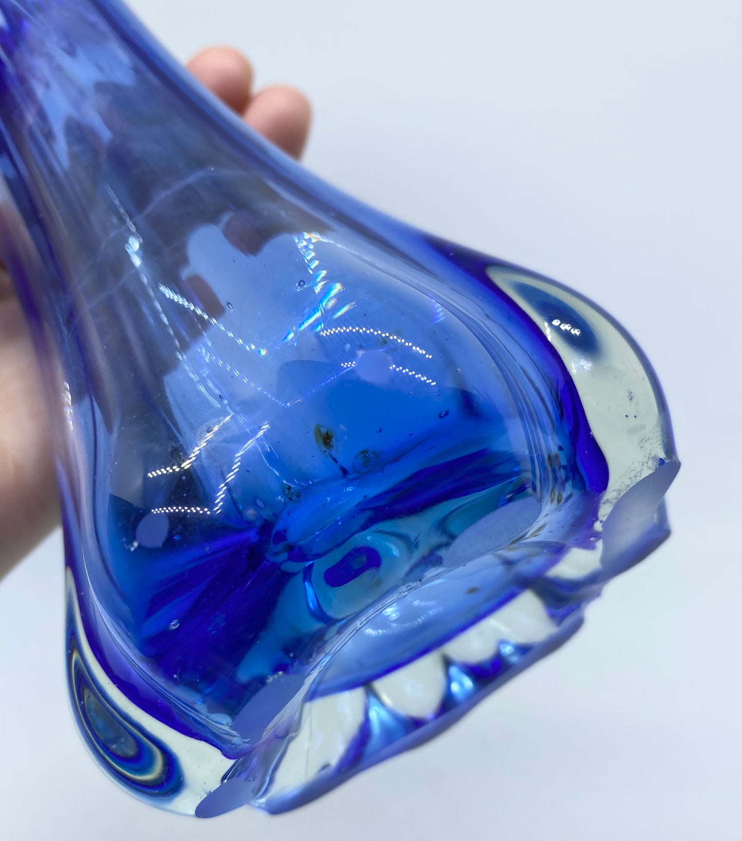Blue Finger Glass Vase Taiwan 1970s