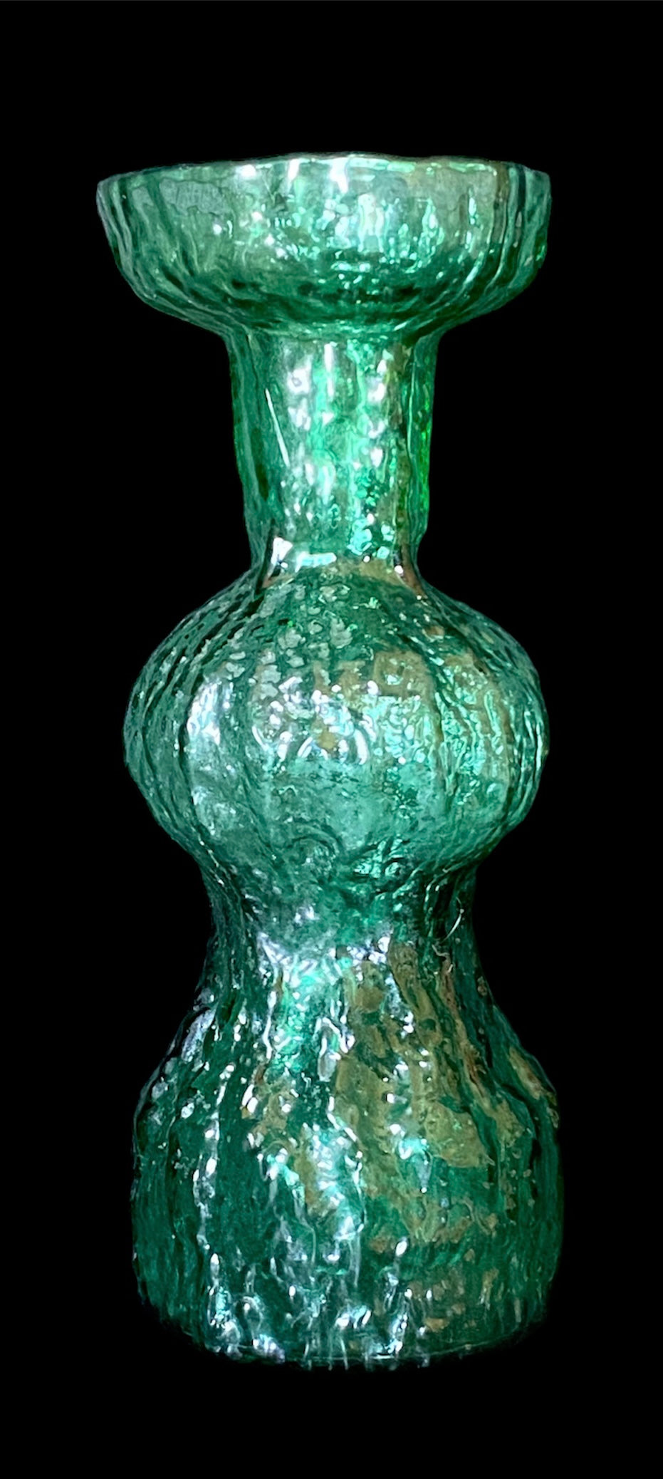 Japanese Vintage Vase Bark Style Glass in Green 17 cm tall