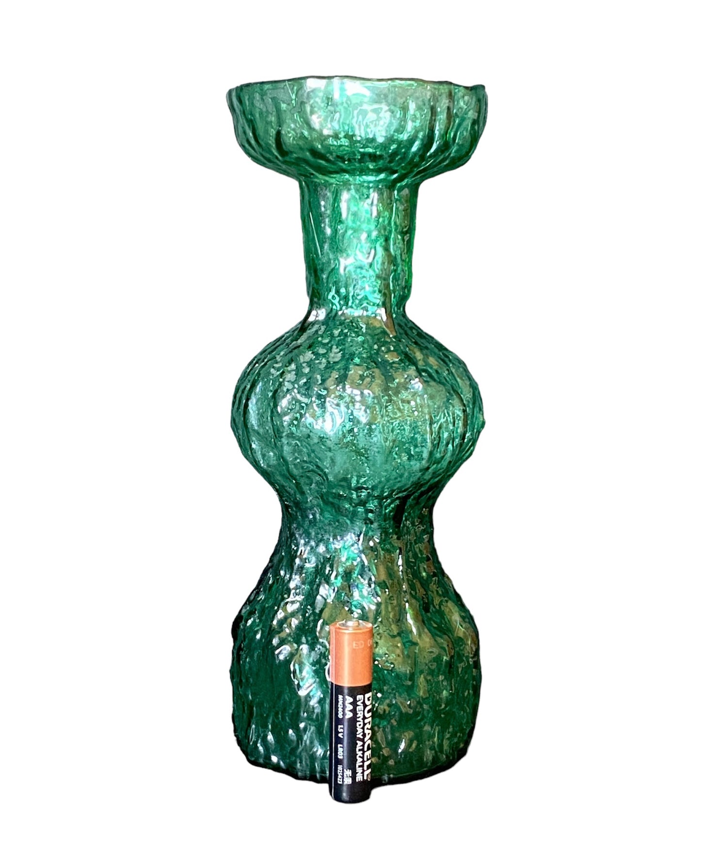 Japanese Vintage Vase Bark Style Glass in Green 17 cm tall