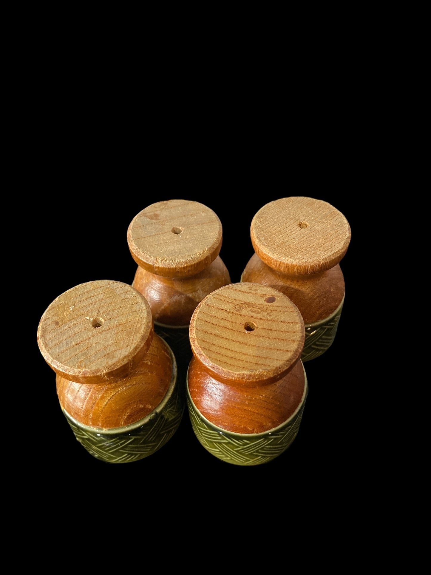 1960s Vintage Japanese ceramic and wood egg cups - set of 4